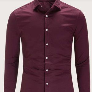 Men Burgundy Button Up Shirt